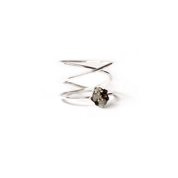 Cross Over Tiny Pyrite Ring Silver